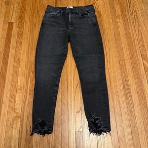 Agolde Sophie High Rise Crop Jeans Black Distressed Hem 31